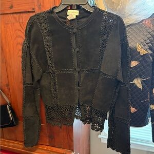 Leather Panel with Crochet Details Jacket
